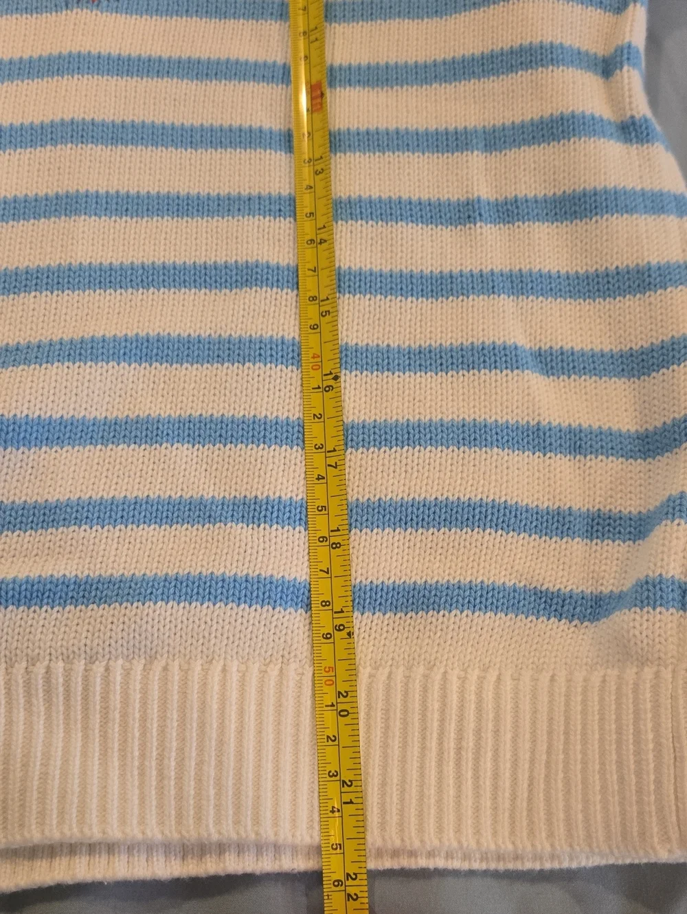 LOFT Blue and White Striped Sweater with Embroidered Red 'Salty' Script - Picture 6 of 8